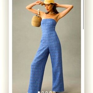 Mare Mare Anthropologie Medium Tweed women’s strapless jumpsuit blue silver NWT